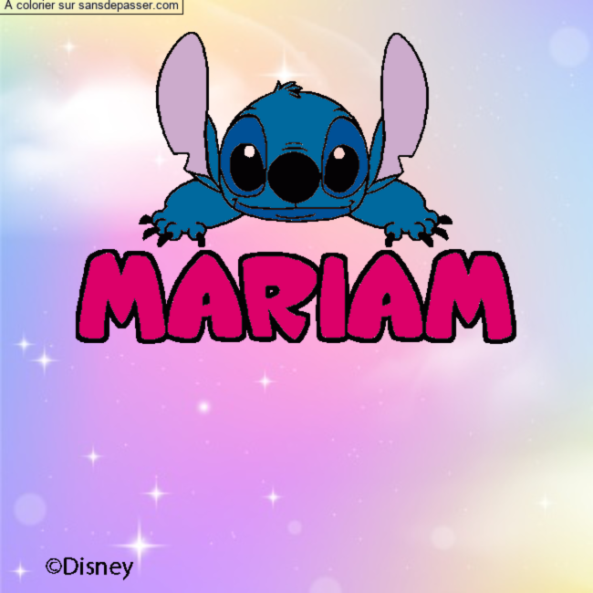 Coloriage pr&eacute;nom MARIAM - d&eacute;cor Stitch par un invit&eacute;