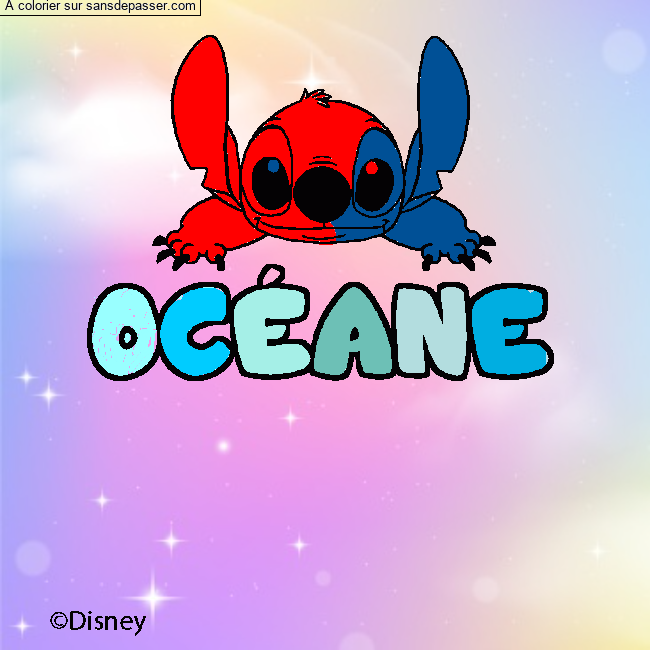 Coloriage Coloriage pr&eacute;nom OC&Eacute;ANE - d&eacute;cor Stitch par un invit&eacute;
