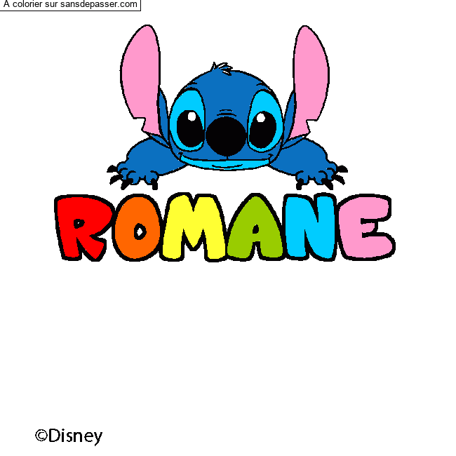 Coloriage pr&eacute;nom ROMANE - d&eacute;cor Stitch par un invit&eacute;