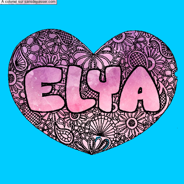 Coloriage pr&eacute;nom ELYA - d&eacute;cor Mandala coeur par un invit&eacute;