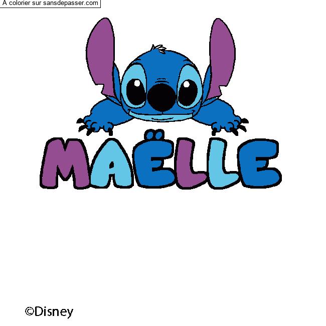 Coloriage pr&eacute;nom MA&Euml;LLE - d&eacute;cor Stitch par lise50