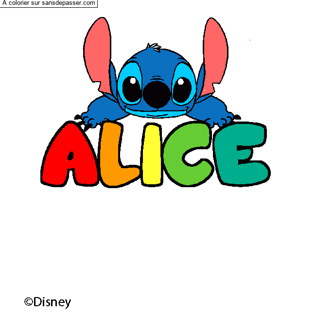 Coloriage Coloriage pr&eacute;nom ALICE - d&eacute;cor Stitch par un invit&eacute;