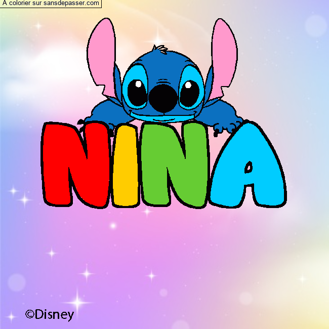 Coloriage pr&eacute;nom NINA - d&eacute;cor Stitch par un invit&eacute;