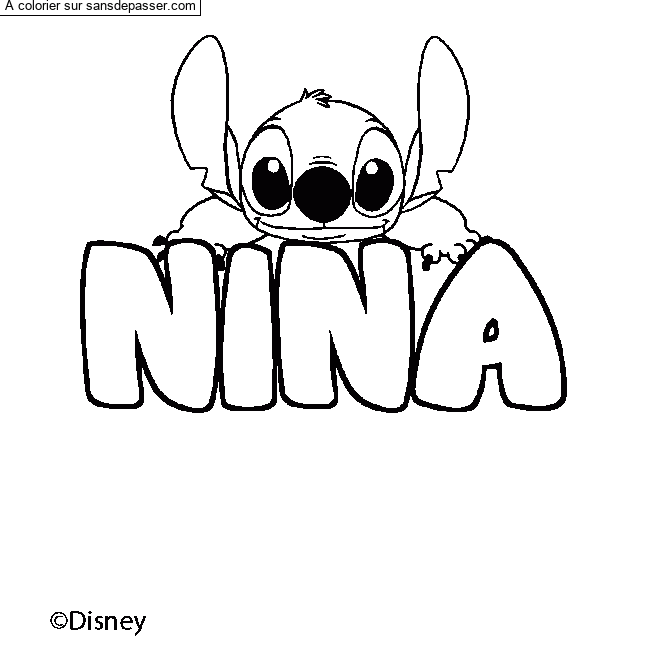 Coloriage pr&eacute;nom NINA - d&eacute;cor Stitch par un invit&eacute;