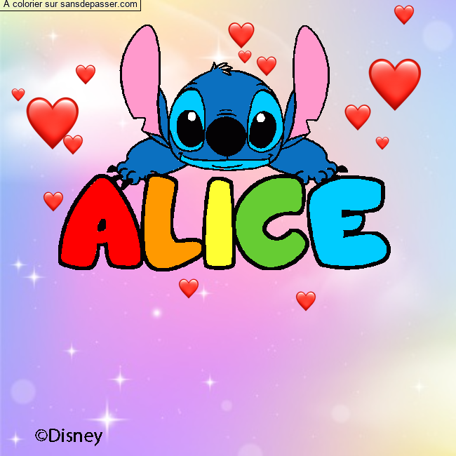 Coloriage Coloriage pr&eacute;nom ALICE - d&eacute;cor Stitch par un invit&eacute;