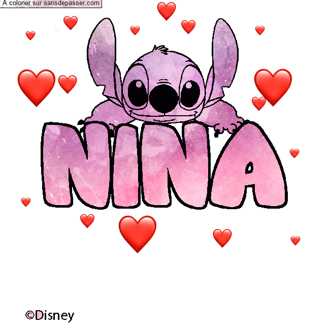 Coloriage pr&eacute;nom NINA - d&eacute;cor Stitch par un invit&eacute;