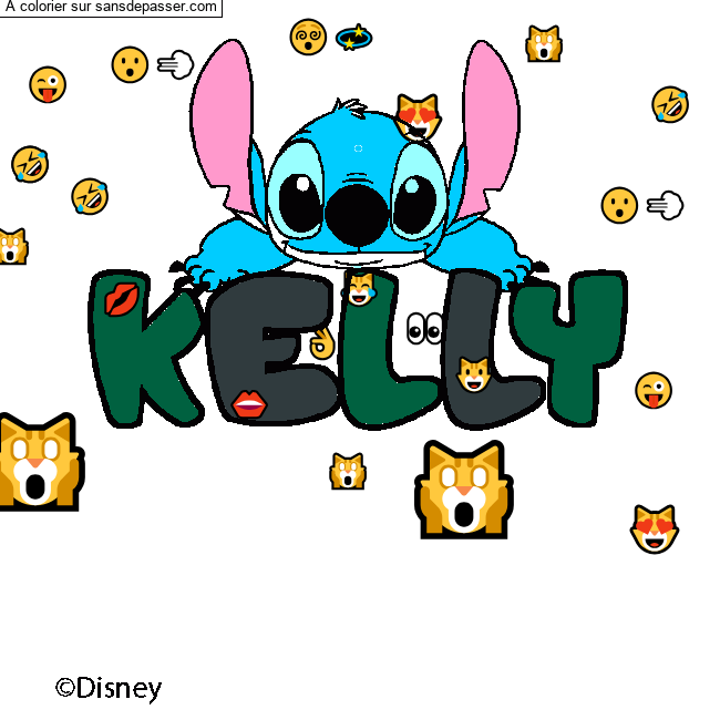 Coloriage pr&eacute;nom KELLY - d&eacute;cor Stitch par kellychouchou
