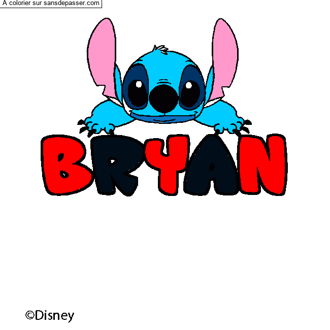 Coloriage pr&eacute;nom BRYAN - d&eacute;cor Stitch par kellychouchou