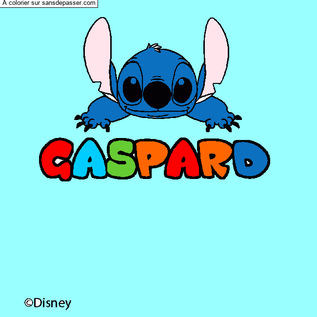 Coloriage prénom GASPARD - décor Stitch par un invité