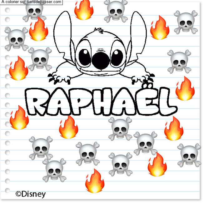 Coloriage pr&eacute;nom RAPHA&Euml;L - d&eacute;cor Stitch par un invit&eacute;