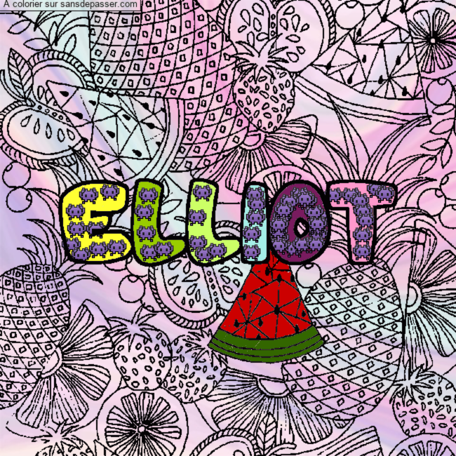 Coloriage pr&eacute;nom ELLIOT - d&eacute;cor Mandala fruits par ElliotCharlotte