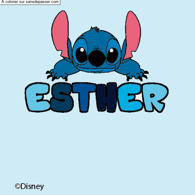 Coloriage pr&eacute;nom ESTHER - d&eacute;cor Stitch par un invit&eacute;
