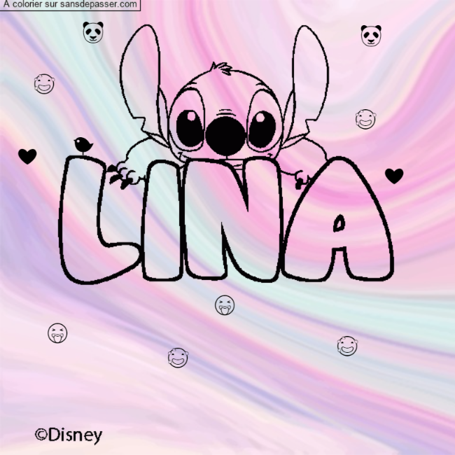 Coloriage Coloriage pr&eacute;nom LINA - d&eacute;cor Stitch par un invit&eacute;