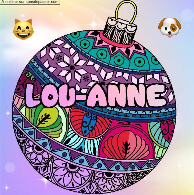 Coloriage pr&eacute;nom LOU-ANNE - d&eacute;cor Boule de No&euml;l par emilie89160