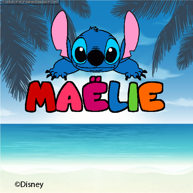 Coloriage pr&eacute;nom MA&Euml;LIE - d&eacute;cor Stitch par un invit&eacute;