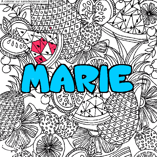 Coloriage pr&eacute;nom MARIE - d&eacute;cor Mandala fruits par un invit&eacute;