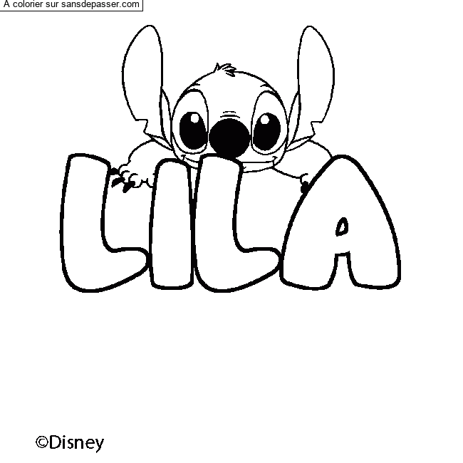 Coloriage pr&eacute;nom LILA - d&eacute;cor Stitch par un invit&eacute;