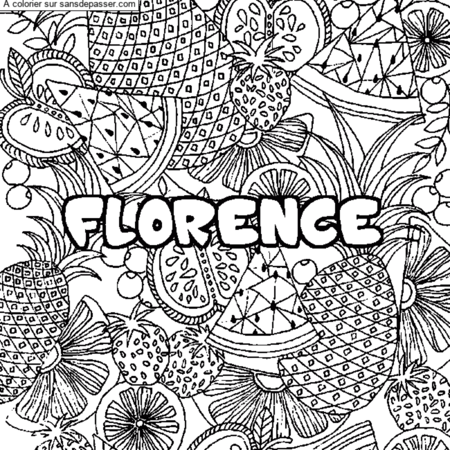 Coloriage pr&eacute;nom FLORENCE - d&eacute;cor Mandala fruits par un invit&eacute;