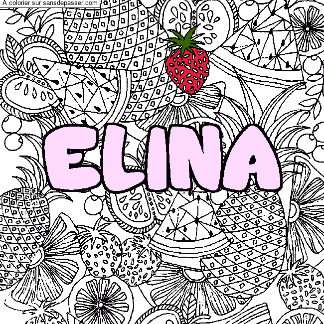 Coloriage pr&eacute;nom ELINA - d&eacute;cor Mandala fruits par un invit&eacute;
