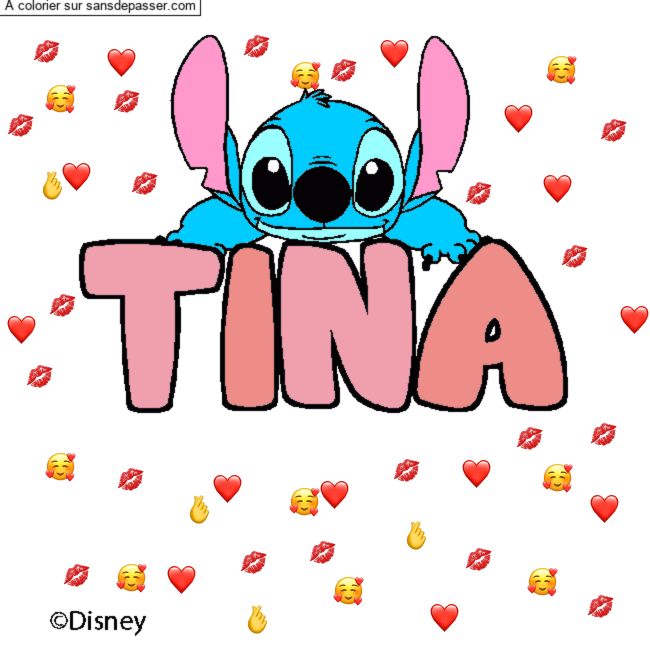 Coloriage pr&eacute;nom TINA - d&eacute;cor Stitch par un invit&eacute;