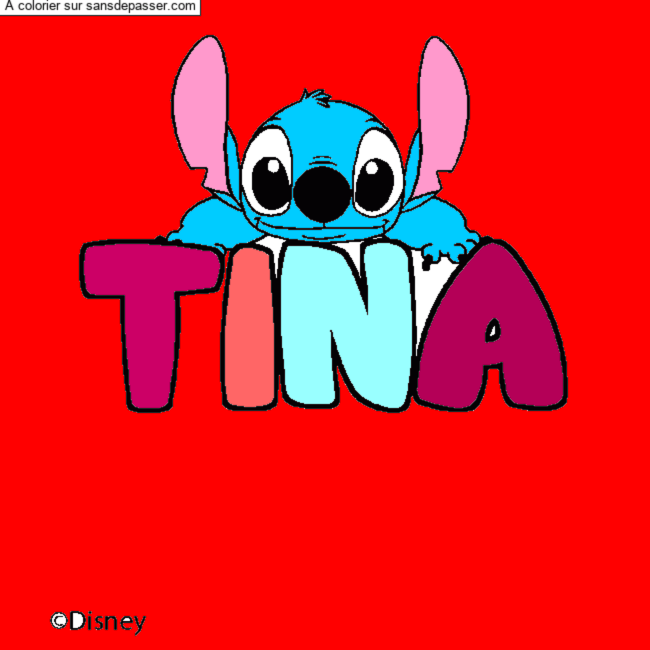 Coloriage pr&eacute;nom TINA - d&eacute;cor Stitch par un invit&eacute;