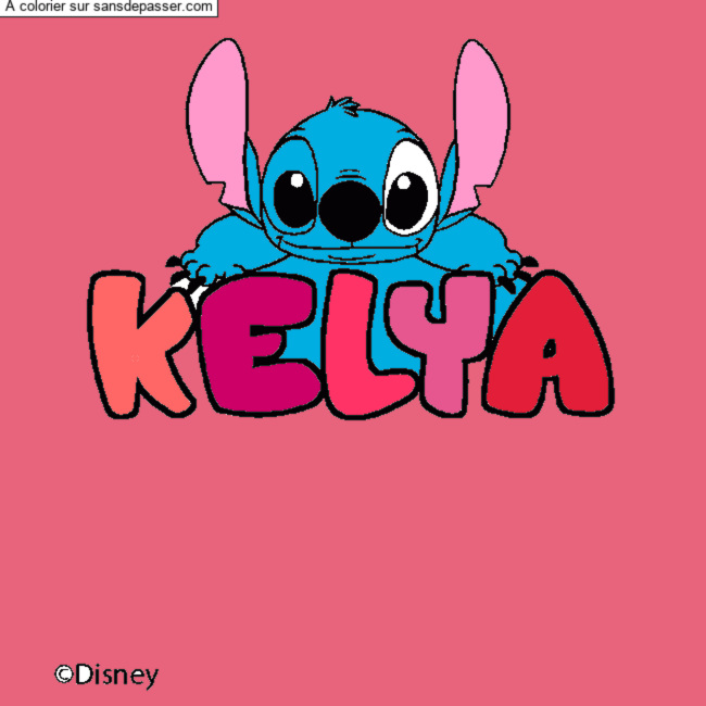 Coloriage pr&eacute;nom KELYA - d&eacute;cor Stitch par un invit&eacute;