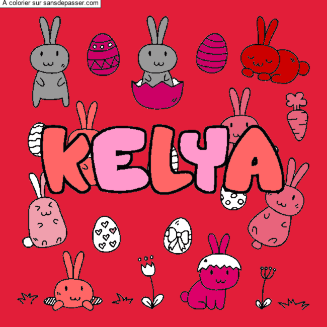 Coloriage pr&eacute;nom KELYA - d&eacute;cor Paques par un invit&eacute;