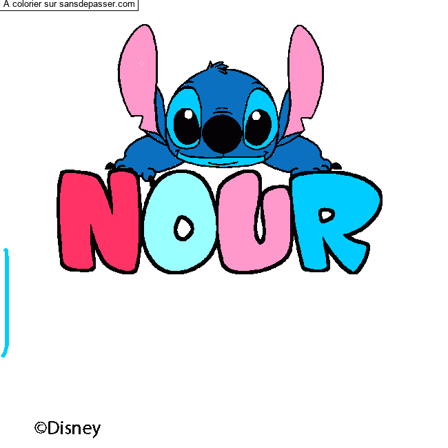 Coloriage pr&eacute;nom NOUR - d&eacute;cor Stitch par un invit&eacute;