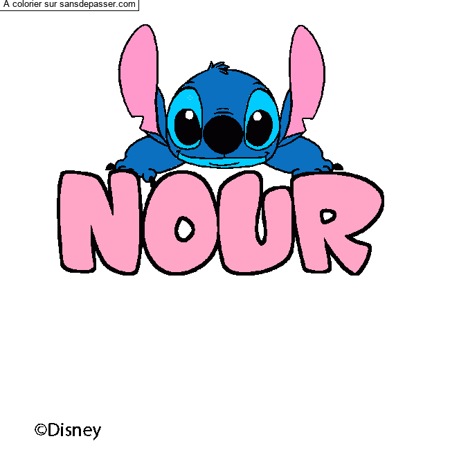 Coloriage pr&eacute;nom NOUR - d&eacute;cor Stitch par un invit&eacute;
