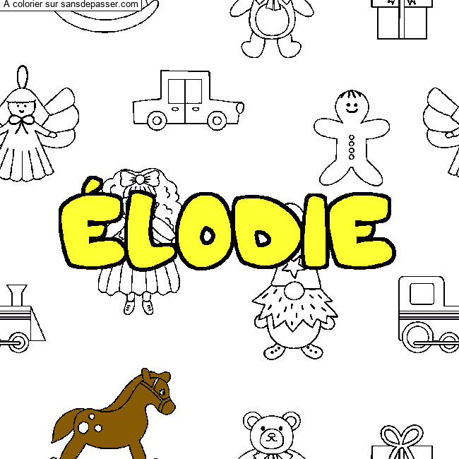 Coloriage pr&eacute;nom &Eacute;LODIE - d&eacute;cor Jouets par un invit&eacute;