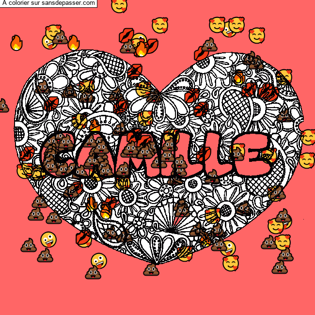 Coloriage pr&eacute;nom CAMILLE - d&eacute;cor Mandala coeur par un invit&eacute;