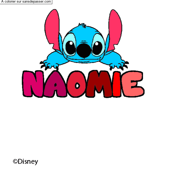 Coloriage pr&eacute;nom NAOMIE - d&eacute;cor Stitch par un invit&eacute;