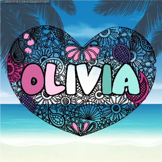 Coloriage pr&eacute;nom OLIVIA - d&eacute;cor Mandala coeur par olovi4