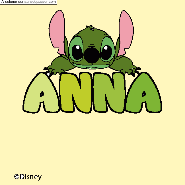 Coloriage pr&eacute;nom ANNA - d&eacute;cor Stitch par un invit&eacute;