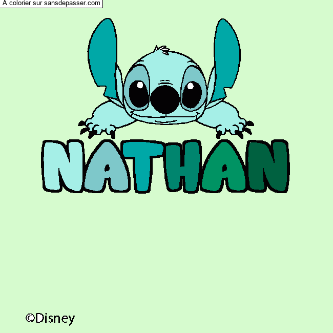 Coloriage pr&eacute;nom NATHAN - d&eacute;cor Stitch par un invit&eacute;