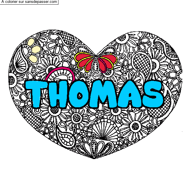 Coloriage pr&eacute;nom THOMAS - d&eacute;cor Mandala coeur par un invit&eacute;