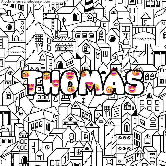 Coloriage pr&eacute;nom THOMAS - d&eacute;cor Ville par un invit&eacute;