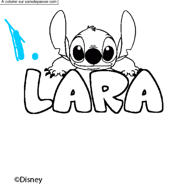 Coloriage pr&eacute;nom LARA - d&eacute;cor Stitch par un invit&eacute;