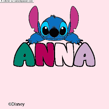 Coloriage pr&eacute;nom ANNA - d&eacute;cor Stitch par un invit&eacute;