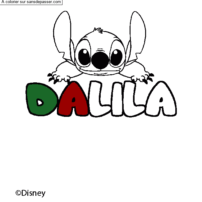 Coloriage pr&eacute;nom DALILA - d&eacute;cor Stitch par un invit&eacute;