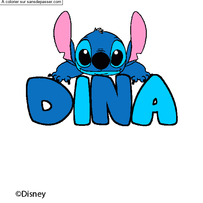 Coloriage Coloriage pr&eacute;nom DINA - d&eacute;cor Stitch par un invit&eacute;