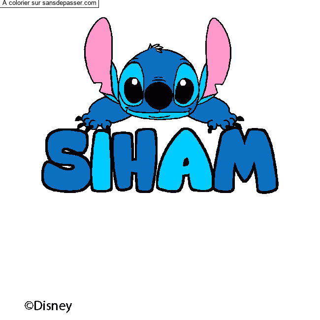 Coloriage pr&eacute;nom SIHAM - d&eacute;cor Stitch par un invit&eacute;