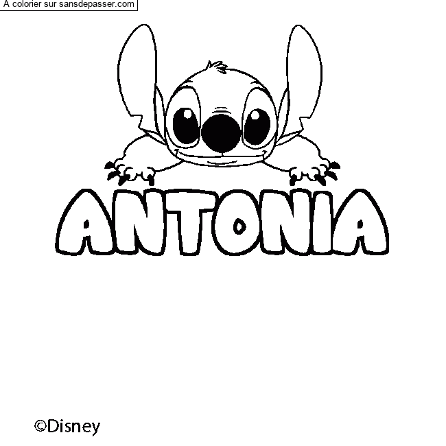 Coloriage pr&eacute;nom ANTONIA - d&eacute;cor Stitch par un invit&eacute;