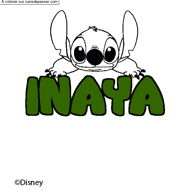 Coloriage pr&eacute;nom INAYA - d&eacute;cor Stitch par MOUHSSA ZENAB 