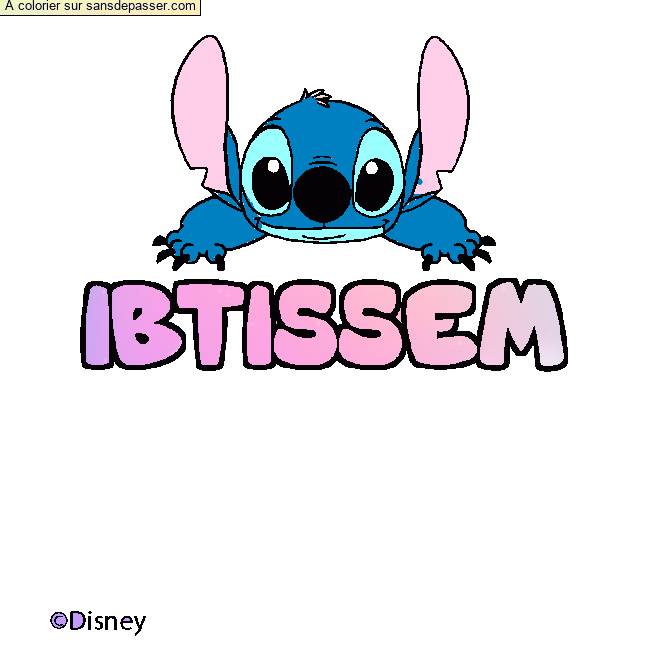 Coloriage pr&eacute;nom IBTISSEM - d&eacute;cor Stitch par un invit&eacute;