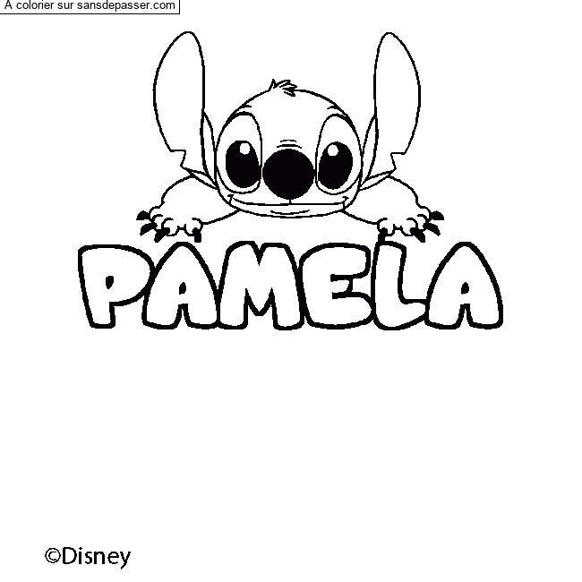 Coloriage prénom PAMELA - décor Stitch par un invité