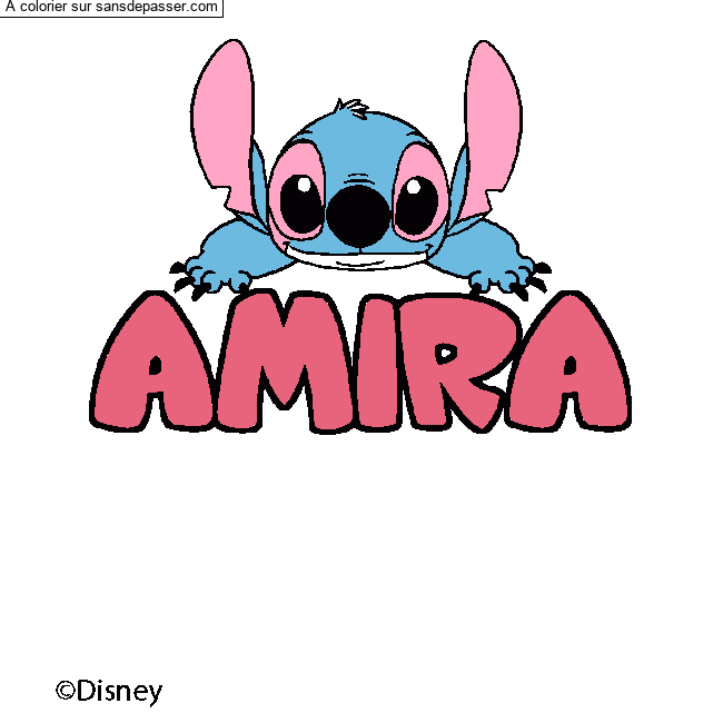 Coloriage prénom AMIRA - décor Stitch par un invité