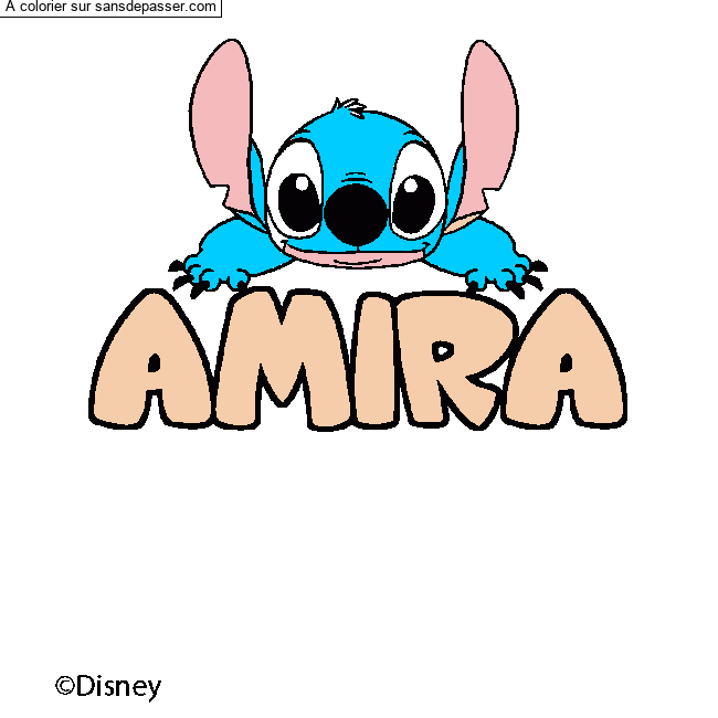 Coloriage pr&eacute;nom AMIRA - d&eacute;cor Stitch par un invit&eacute;