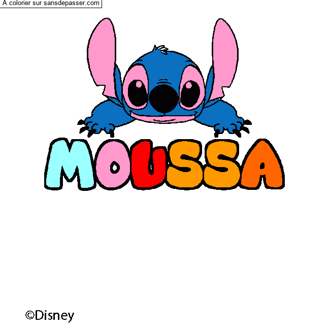 Coloriage pr&eacute;nom MOUSSA - d&eacute;cor Stitch par un invit&eacute;