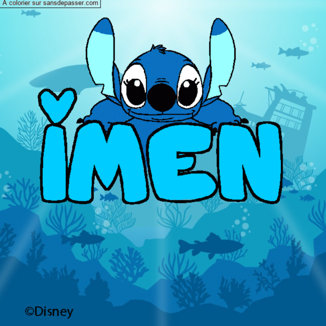 Coloriage pr&eacute;nom IMEN - d&eacute;cor Stitch par Inaa 
